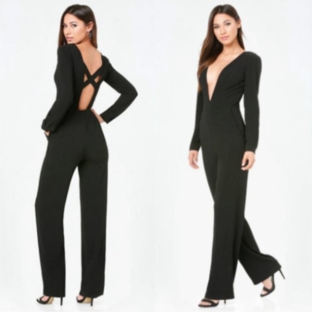 Bebe x Naven Black Long Sleeve Criss Cross Jumpsuit - Picture 1 of 10